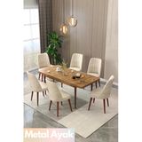 Maholandin Jon Serisi 6 Kişilik Açılır Masa Sandalye Takımı Mutfak Masası Takımı Çam X Bej