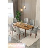 Maholandin Jon Serisi 6 Kişilik Açılır Masa Sandalye Takımı Mutfak Masası Takımı Metal Ayak Çam X Antrasit