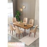Maholandin Jon Serisi 6 Kişilik Açılır Masa Sandalye Takımı Mutfak Masası Takımı Metal Ayak Çam X Cappucino