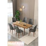 Maholandin Jon Serisi 6 Kişilik Açılır Masa Sandalye Takımı Mutfak Masası Takımı Metal Ayak Çam X Gri