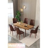 Maholandin Jon Serisi 6 Kişilik Açılır Masa Sandalye Takımı Mutfak Masası Takımı Metal Ayak Çam X Kahve