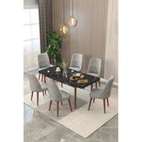 Maholandin Siyah 80X130 Açılır Yemek Masası , Yemek Masa Takımı Metal Ayaklı 6 Sandalye Siyah X Antrasit