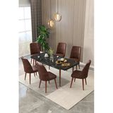 Maholandin Siyah 80X130 Açılır Yemek Masası , Yemek Masa Takımı Metal Ayaklı 6 Sandalye Siyah X Kahve