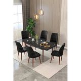 Maholandin Siyah 80X130 Açılır Yemek Masası , Yemek Masa Takımı Metal Ayaklı 6 Sandalye Siyah X Siyah