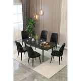 Maholandin Tyrel Serisi 6 Kişilik Açılır Masa Sandalye Takımı Mutfak Masası Takımı Metal Ayak Siyah X Siyah Metal Ayak