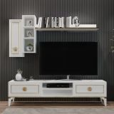 Mahur Beyaz Modern Kitaplıklı Raflı Sehpa Tv Ünitesi Beyaz
