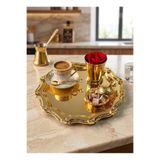 MAHUR HOME GOLD YUVARLAK DALGALI 1 ADET ÇERÇEVELİ KAHVE SUNUM TEPSİSİ