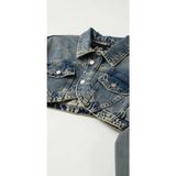 Mai Collection Kadın Crop Jean Ceket Kirli Yeşil Çapraz Detaylı Pamuk Malzeme ile
