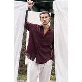 Mai Ombretta Keten Oversize Erkek Gömlek - Bordo