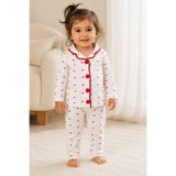 Mai Perla Kırmızı Minik Kalp Desenli Organik Pamuk 2'li Kız Bebek Pijama Takımı
