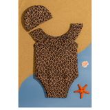 Mai Perla Kız Çocuk Mayo Leopar Desenli Çapraz Fırfırlı Mayo Bone Hediyeli 1-5 Yaş
