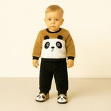 Mai Perla Panda Nakışlı Welsoft Peluş 3'lü Bebek Takım 0-12 Ay Taba Renkli Günlük Kullanım İçin - 9 - 12 Ay