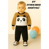 Mai Perla Panda Nakışlı Welsoft Peluş 3'lü Bebek Takım Unisex 0-9 Ay Taba Renkli Günlük Kullanım İçin - 6 - 9 Ay