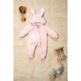 Mai Perla Ponponlu Tavşan Nakışlı Fermuarlı Kulaklı Bebek Tulumu - Pembe - 0 - 3 Ay