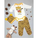 Mai Perla Unisex Bebek Zıbın Takımı 3'lü Sarı Kaplan Temalı 0 - 3 Ay İçin Günlük Kullanım