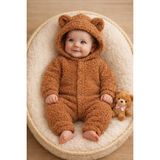 Mai Perla Welsoft Peluş Tulum Bebek Takım - Kahverengi - 3 - 6 Ay