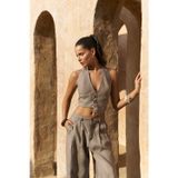 MAI STUDIOS CO. Lvdovila Füme Keten Crop Yelek Pantolon Takım