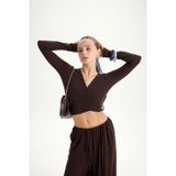 MAI STUDIOS CO. Vena Bağlamalı Kahve Crop Şalvar Pantolon Takım