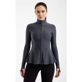 Maimoda Kadın Peplum Kesim Spor Ceket Parmak Geçirmeli -Tesettür Uyumlu - 2XL - Gri