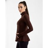 Maimoda Kadın Peplum Kesim Spor Ceket Parmak Geçirmeli -Tesettür Uyumlu - XL - Kahverengi