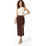 Maimoda Kadın Yırtmaçlı 92CM Dalgıç Kumaş Kalem Etek - Kahve - 2XL