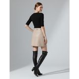 Maimoda Suni Deri Kemerli Mini Kalem Etek - Ekru - XS