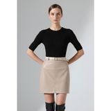 Maimoda Suni Deri Kemerli Mini Kalem Etek - Ekru