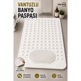 MAİN SHOP 1 Adet Beyaz Renk Silikon Kaymaz Tabanlı Banyo Paspası Duş Kaydırmazı Vantuzlu 36 X 69,5 Cm M-162