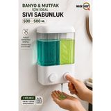 MAİN SHOP 1 ADET Yapışkanlı Duvara Monte Mutfak Manuel Sıvı Sabunluk Çift Bölmeli 1000 ML Doldurulabilir M-55
