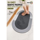 MAİN SHOP 2 Adet Yumuşak Dokulu Süper Emici Banyo ve Mutfak Paspası - 38x58 cm Kaymaz Tabanlı Gri Paspas M-60