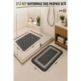 MAİN SHOP 2'li Banyo Paspas Takımı - 33X66 cm Vantuzlu Kaydırmaz Duş Matı & 38X58 cm Sihirli Su Emici Mat