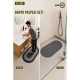 MAİN SHOP 2'li Oval Banyo Matı Seti - 34X68 cm Küvet Içi Kaymaz Paspas & 38X58 cm Su Emici Paspas