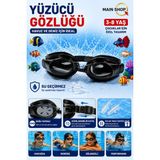 MAİN SHOP 3-8 Yaş Çocuk Yüzücü Gözlüğü - Buğu Yapmaz Ayarlanabilir Havuz ve Deniz Gözlüğü Kulak Tıkacı Hediyeli M-2088 - Siyah