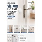 MAİN SHOP 4 Lü Paket Beyaz Silikon Kapı Kolu Duvar Koruyucu Tampon Darbe Emici Ses Önleyici Stoper