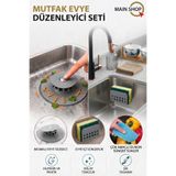 MAİN SHOP 4 Parça Mutfak Evye Düzenleyici ve Temizlik Seti - Basmalı Evye Süzgeci, Evye İçi Süngerlik, Silikon Sünger