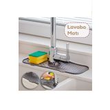 MAİN SHOP Elastik Musluk Lavabo Matı Gri-Su Tutucu Düzenleyici Kaydırmaz Mutfak Banyo Matı 36X13 CM M-154