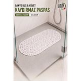 MAİN SHOP Güvenli ve Kaydırmaz Duş Paspası - 34x68 cm Vantuzlu Banyo Paspas Beyaz Renk M-130