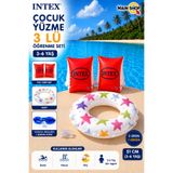 MAİN SHOP Intex 3'lü Çocuk Deniz Havuz Seti - Sevimli Desenli Yüzme Simidi, Kolluk ve Deniz Gözlüğü 3-6 Yaş M-59230-3SET