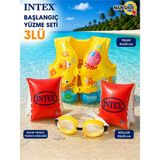 MAİN SHOP Intex 3'lü Çocuk Yüzme Seti - Deniz Havuz Yeleği 41X30 Cm, Kırmızı Kolluk ve Kulak Tıkaçlı Gözlük 3-6 Yaş M-59661-3SET - Sarı