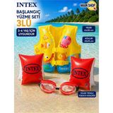 MAİN SHOP Intex 3'lü Çocuk Yüzme Seti - Deniz Havuz Yeleği 41X30 Cm, Kırmızı Kolluk ve Kulak Tıkaçlı Gözlük 3-6 Yaş M-59661-3SET