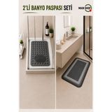 MAİN SHOP Kaymaz Taban 2'li Banyo Paspas Takımı - 36X69,5 cm Masajlı Duş Içi Mat & 38X58 cm Sihirli Su Emici Paspas