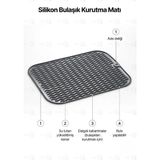 MAİN SHOP Main Shop Kaydırmaz Silikon Bulaşık Kurutma Matı Örtüsü Buzluk Halısı Bulaşıklık Antrasit Renk M-143