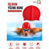 MAİN SHOP Silikon Yüzme Bonesi - Su Geçirmez Esnek Havuz ve Deniz Bonesi M-Cap - Kırmızı