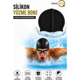MAİN SHOP Silikon Yüzme Bonesi - Su Geçirmez Esnek Havuz ve Deniz Bonesi M-Cap - Siyah