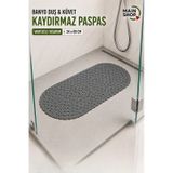 Mainshop Güvenli Ve Kaydırmaz Gri Duş Paspası - 34x68 Cm Vantuzlu Banyo Paspası M-130