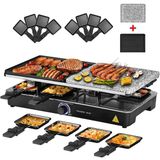 Maıson Huıs Raclette Grill 2'Si 1 Arada, Doğal Izgara Taşlı Ve 8 Kişilik Izgara Plakalı, 1400 Watt, Siyah, Modern, Yapışmaz Kaplama, Paslanmaz Çelik, Plastik