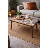 Maison Linden Eskitme Ahşap Ayaklı Seramik Desenli Orta Sehpa 34X64 cm Dikdörtgen Dekoratif Sehpa - ahşap ceviz