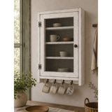 Maison Linden Eskitme Beyaz Tel Kapaklı Ahşap Duvar Dolabı 45X60 cm | Country Rustik Mutfak Dolabı, Kahve Köşesi Fincanlık, Kupa Askılı Nostaljik Dekoratif Raflı Tel Dolap - Ahşap - Beyaz