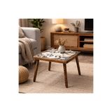 maison linden Eskitme Masif Ahşap Orta Sehpa 49x49 cm Seramik Yan Sehpa H45 Koltuk Yanı Dekoratif Masa