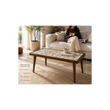maison linden Masif Ahşap Seramik Yüzey Mozaik Desen Orta Yan Sehpa Dikdörtgen Modern Salon Sehpası 35x65 cm
